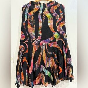 ROSSI ROMA Black Maxi Skirt with Vibrant Multi-Color Abstract Swirl